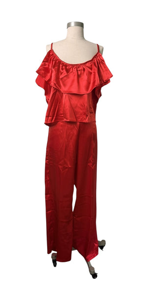 Satin Ruffle Cami & Wide-Leg Pants Set