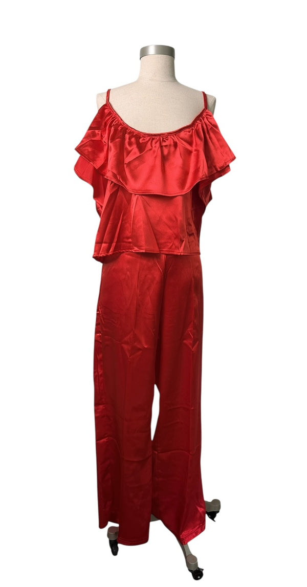 Satin Ruffle Cami & Wide-Leg Pants Set