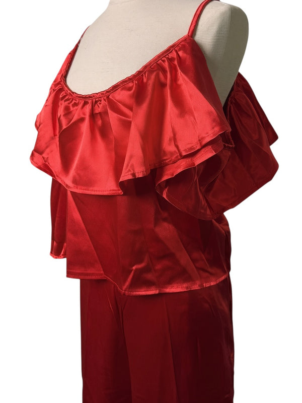 Satin Ruffle Cami & Wide-Leg Pants Set