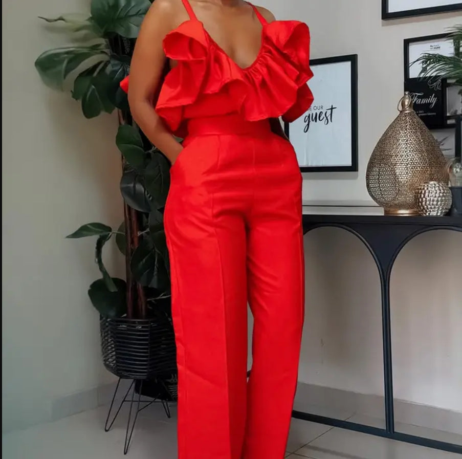 Satin Ruffle Cami & Wide-Leg Pants Set