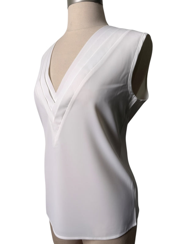 Pleated V-Neck Sleeveless Blouse