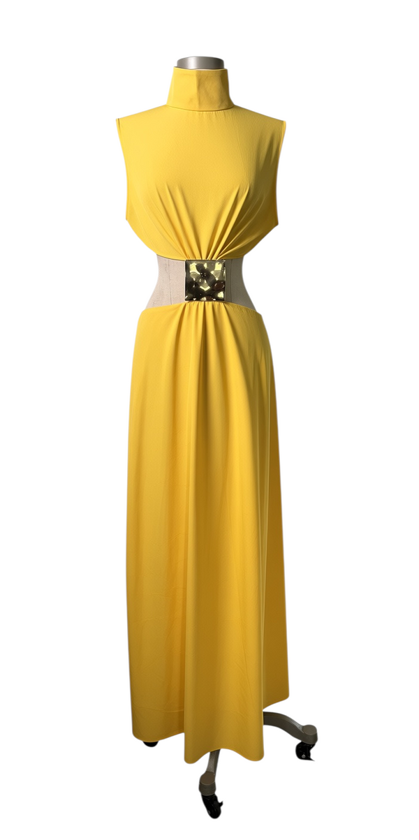 Metal Accent Waist Cutout Maxi Dress