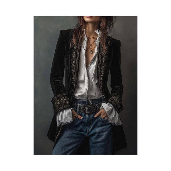Women's Long Sleeve Solid Color Lace Velvet Jacket