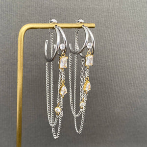Two-Tone Crystal Cascade Chain Earrings