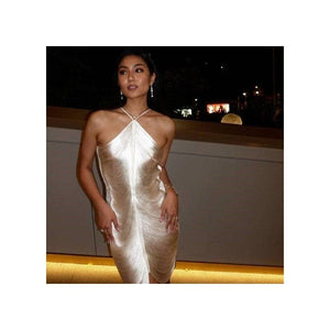 Stylish Backless Tassel Halterneck Dress