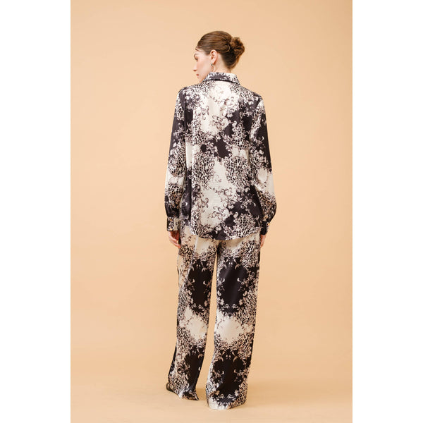 Baroque Leopard Print Satin Button-Up Shirt