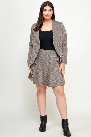 Plaid Open-Front Draped Blazer