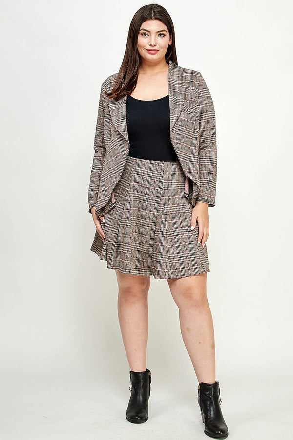 Plaid Open-Front Draped Blazer