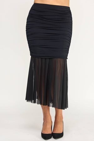 Ruched Mesh Mermaid Midi Skirt