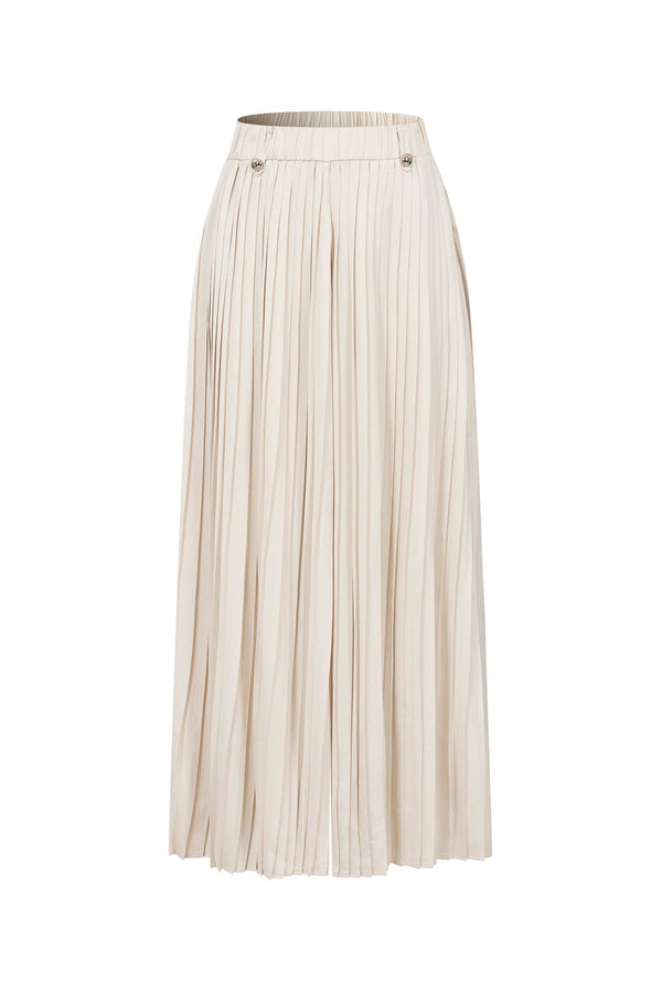 Pleated Wide Leg Pants With Knit Waist Band