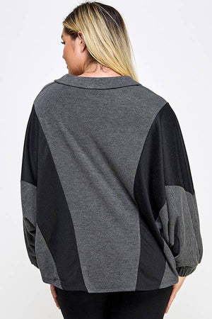 Color block Balloon Sleeve Blouse