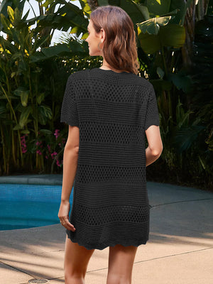 Openwork Round Neck Short Sleeve Cover Up