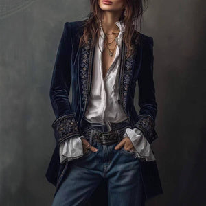 Women's Long Sleeve Solid Color Lace Velvet Jacket
