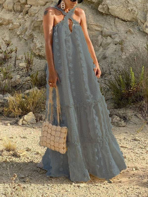 Halterneck Three-Dimensional Flower Cake Dress