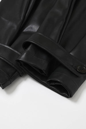 Faux Leather Pleated Wide-Leg Trousers