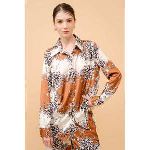 Baroque Leopard Print Satin Button-Up Shirt