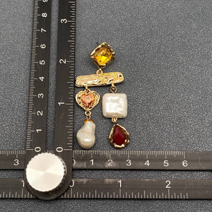 Multicolor Gem & Pearl Statement Drop Earrings