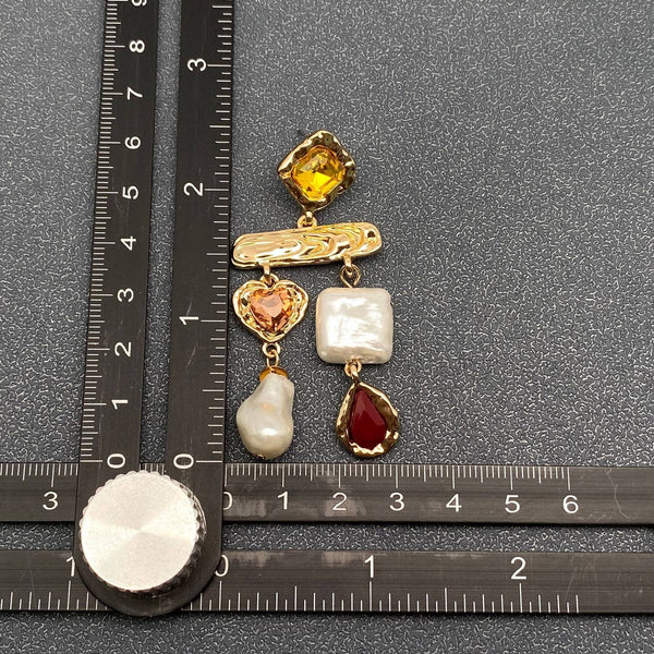 Multicolor Gem & Pearl Statement Drop Earrings