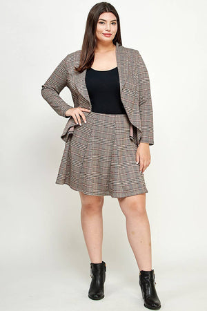 Plaid Open-Front Draped Blazer