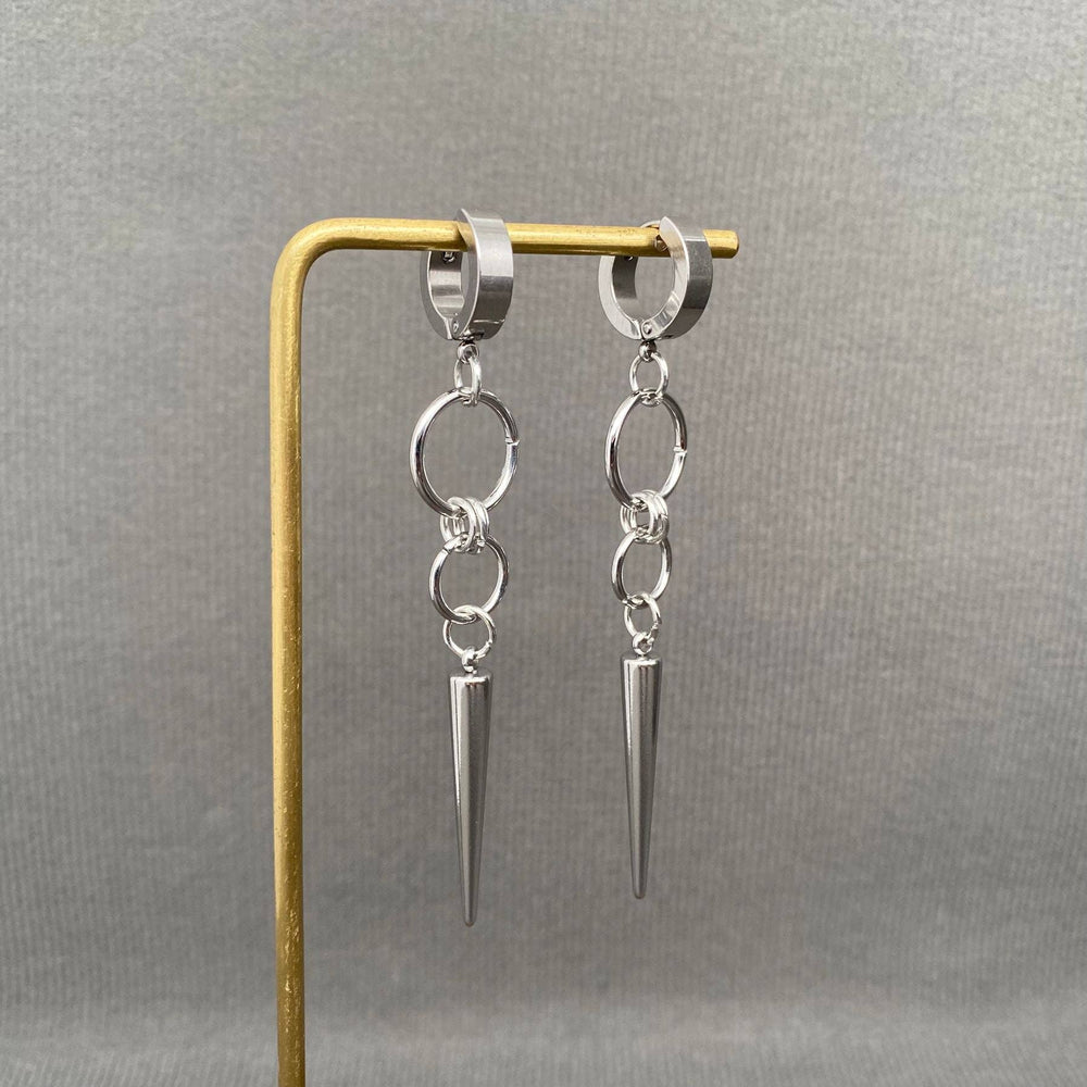 Silver Spike Chain Drop Earrings