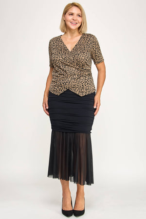 Ruched Mesh Mermaid Midi Skirt