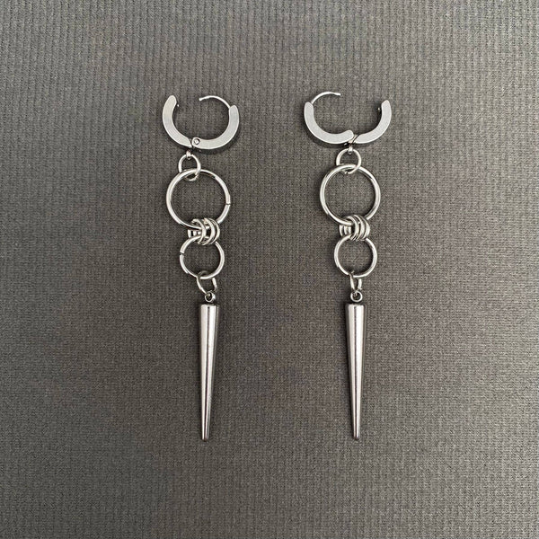 Silver Spike Chain Drop Earrings