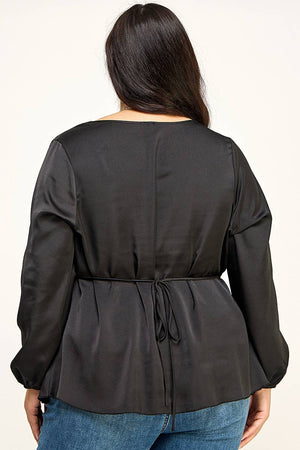 Plus size Black Satin Babydoll Blouse KY18250-T