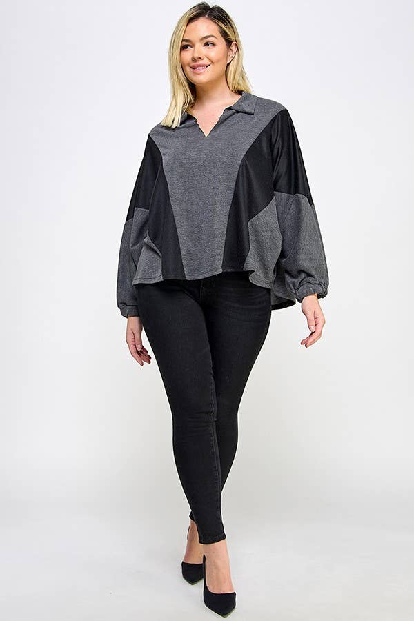 Color block Balloon Sleeve Blouse