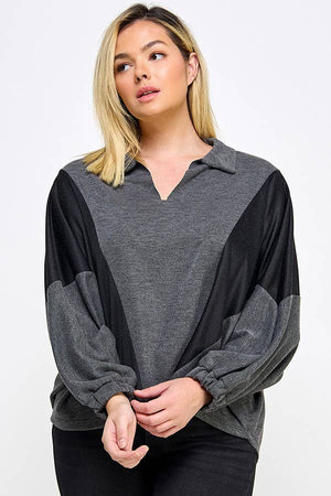 Color block Balloon Sleeve Blouse