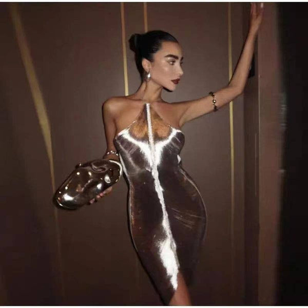 Stylish Backless Tassel Halterneck Dress