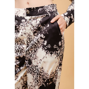 Baroque Leopard Print Satin Wide-Leg Pants