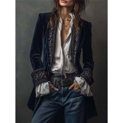 Women's Long Sleeve Solid Color Lace Velvet Jacket