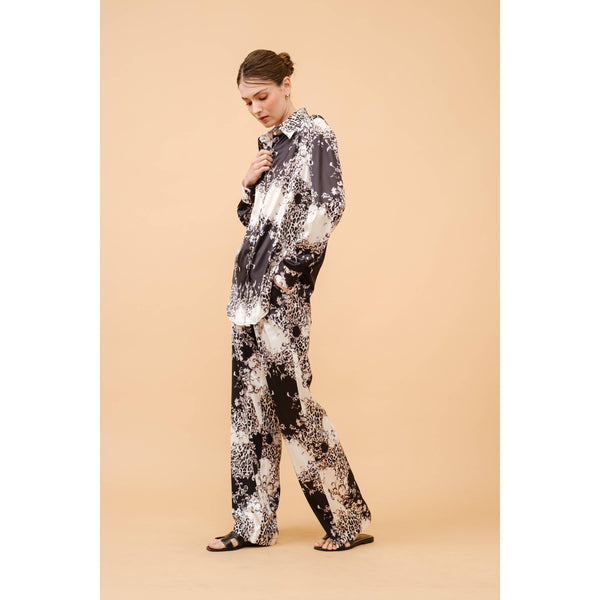 Baroque Leopard Print Satin Button-Up Shirt
