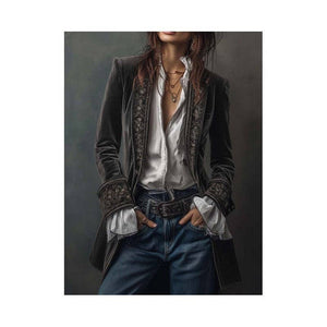 Women's Long Sleeve Solid Color Lace Velvet Jacket