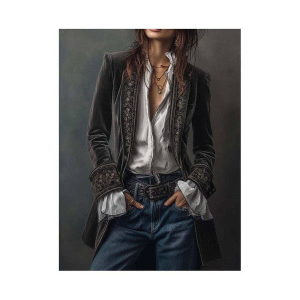 Women's Long Sleeve Solid Color Lace Velvet Jacket