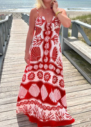 Resort Style Sea Creature Print Slip Dress