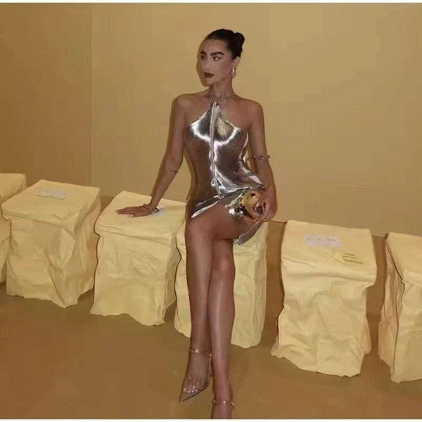 Stylish Backless Tassel Halterneck Dress