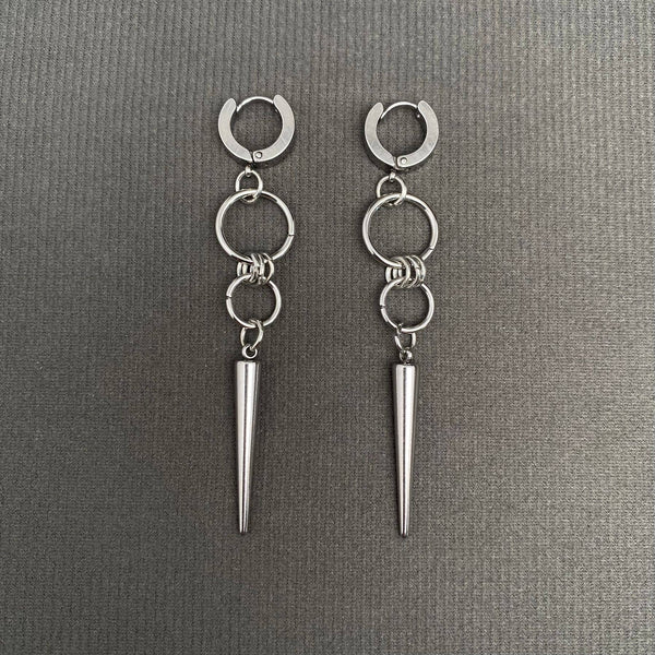 Silver Spike Chain Drop Earrings