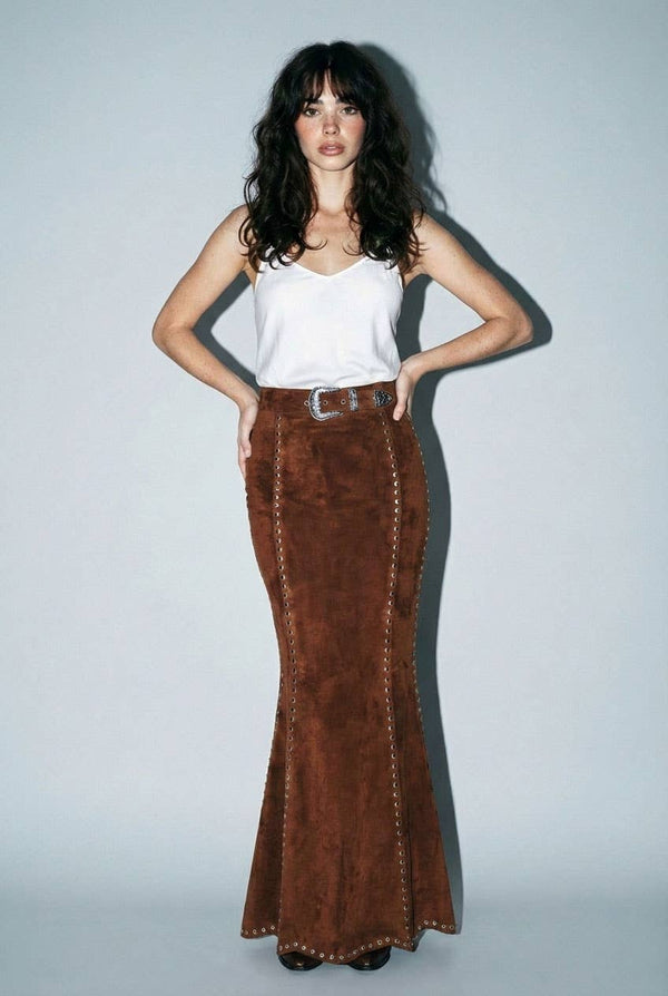 Sienna Western Eyelet Suede Maxi Skirt