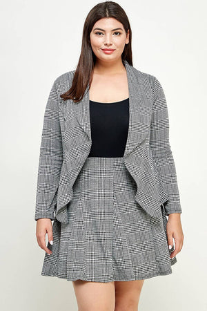 Plaid Open-Front Draped Blazer