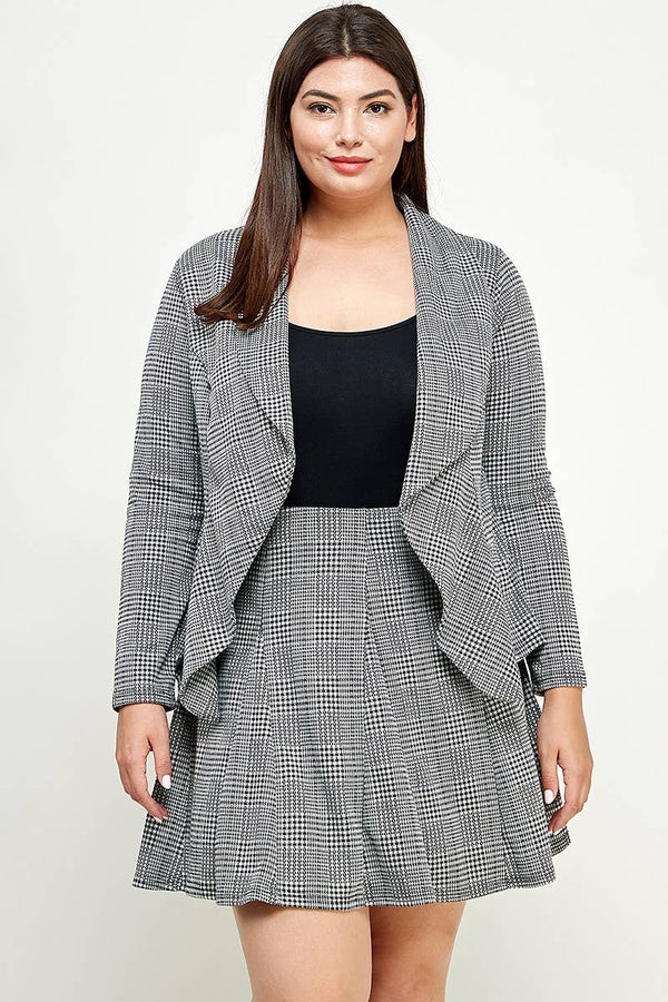 Plaid Open-Front Draped Blazer