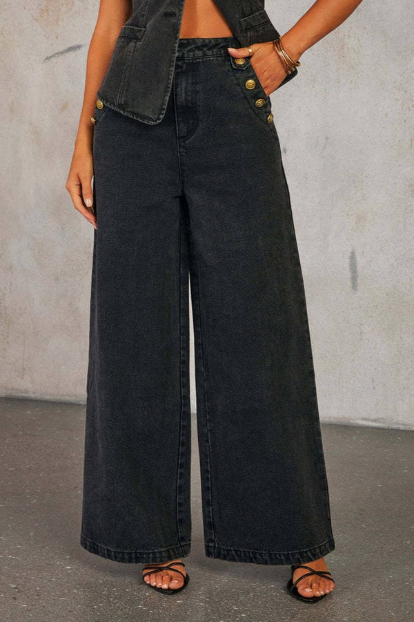 Smart sophisticated Buttons down Split Hem Denim vest top