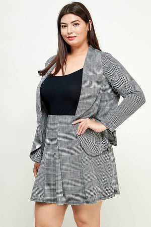 Plaid Open-Front Draped Blazer