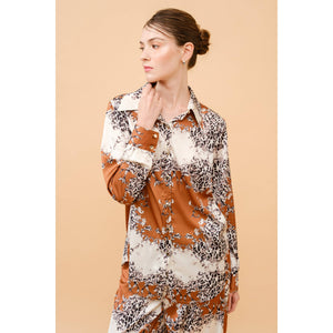 Baroque Leopard Print Satin Button-Up Shirt