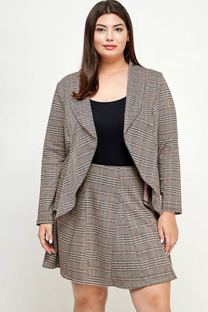 Plaid Open-Front Draped Blazer