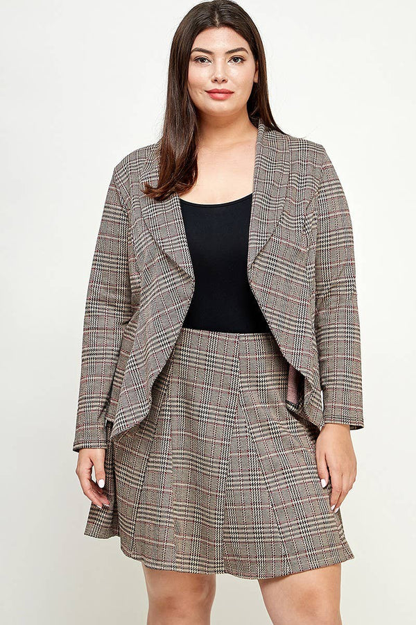 Plaid Open-Front Draped Blazer