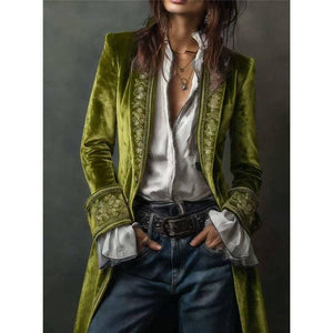 Women's Long Sleeve Solid Color Lace Velvet Jacket