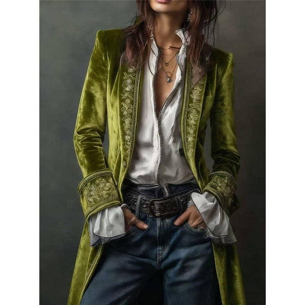 Women's Long Sleeve Solid Color Lace Velvet Jacket