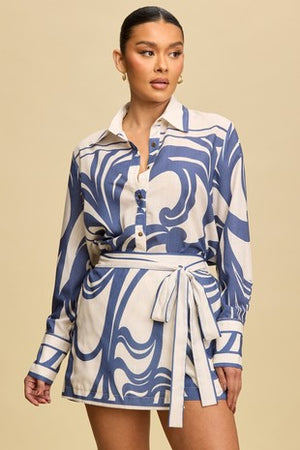 Abstract Print Shirt & Skort Set