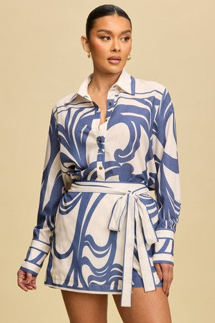 Abstract Print Shirt & Skort Set